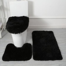 Black Bathroom Rugs Sets 3Piece Bath Mat Solid Bath Rug Floor Mats Washable Show