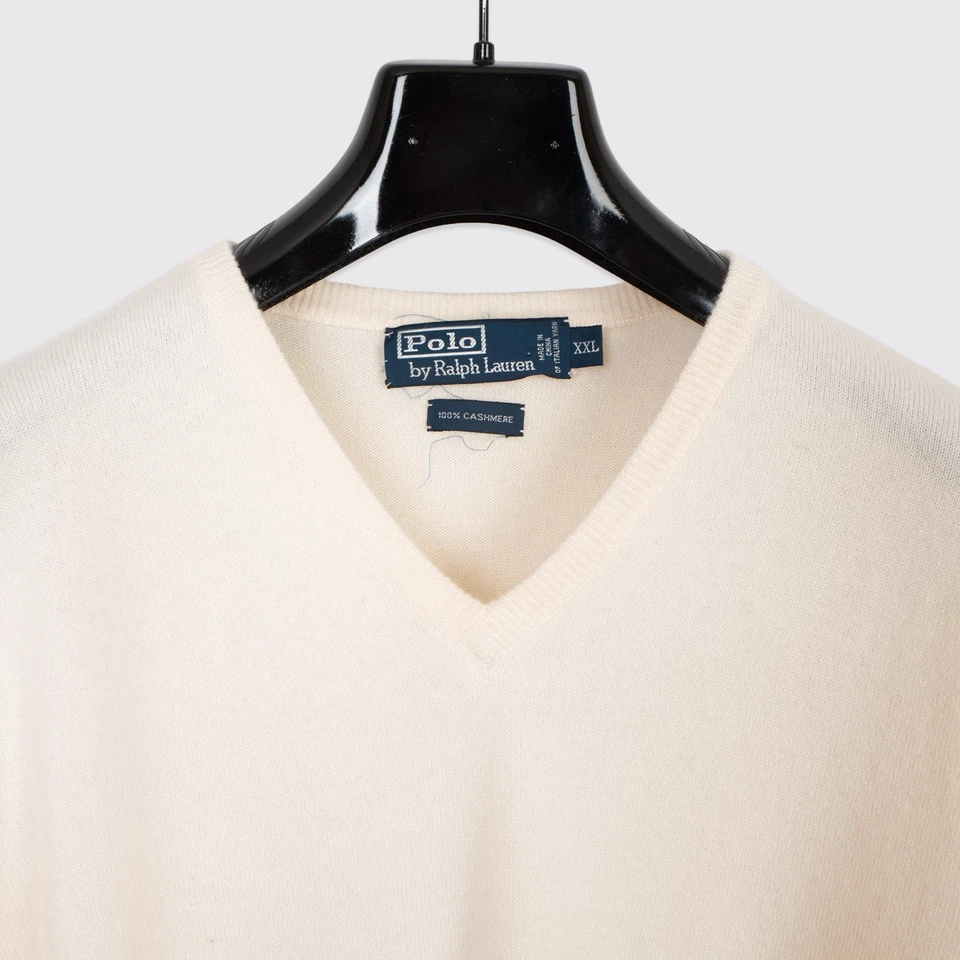 Suéter Polo Ralph Lauren Cashmere 2XL Hombre Cuello en V Color Crema Tejido Foto 2 de 4