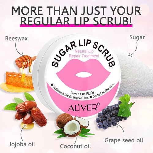 Chapped Dry Lips Exfoliating Smooth Gentle Natural Sugar Lip Scrub Exfoliator - Picture 11 of 12