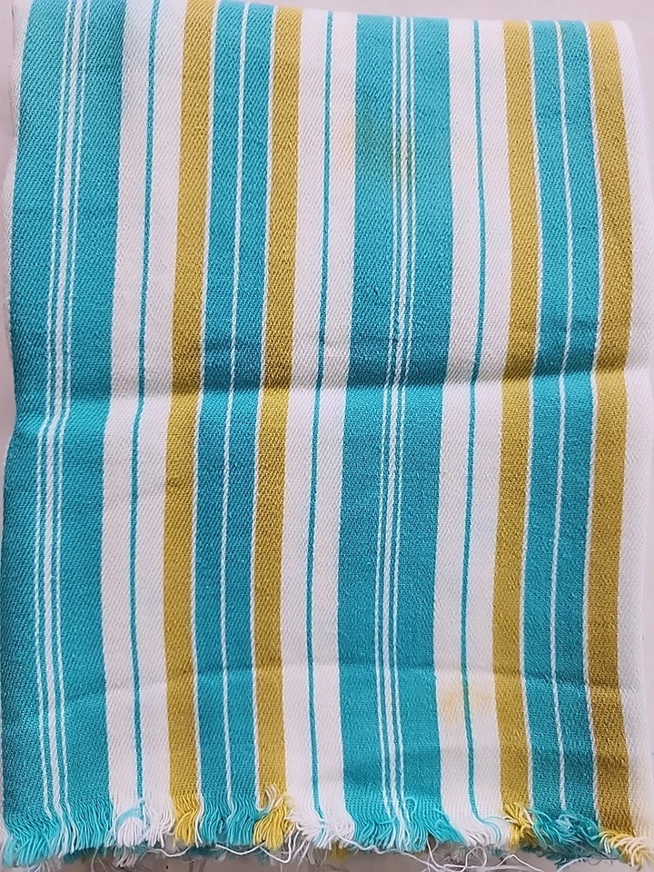60" X 21"w Ticking Stripe Turquoise White Gold Cotton Sewing Twill Fabric Craft - Image 4 of 4