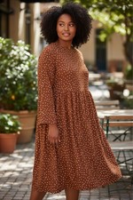 EUC Women's ASOS DESIGN Brown Polka Dot Long Sleeve Dress Plus Size 18