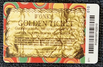 EXTREMELY RARE TM & WB WILLY WONKA GOLDEN TICKET COIN PUSHER CARD COLLECTIBLE FC