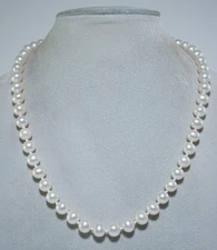 8mm Akoya Saltwater Cultured Pearl 18" KNOTTED Necklace 14K White Gold Clasp