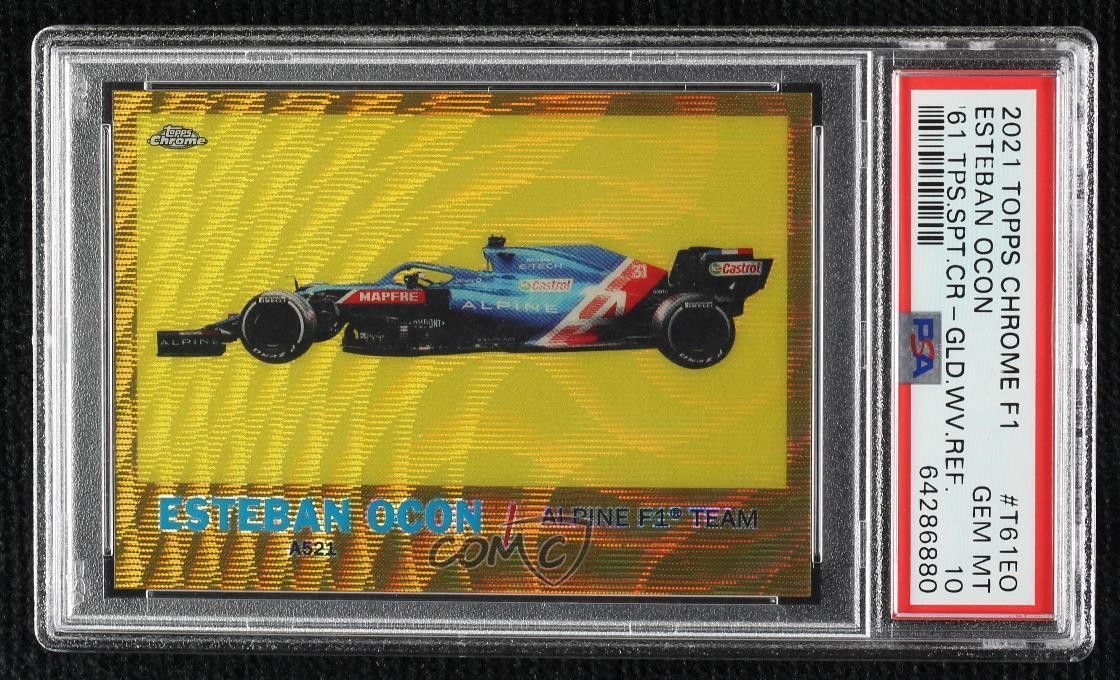 2021 Chrome Formula 1 Gold Wave Refractor 46/50 Esteban Ocon PSA 10 GEM MT 1p75