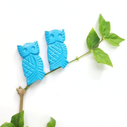 Natural Turquoise Owl Carvings Loose Gemstone Handmade DIY Charm Making Supply