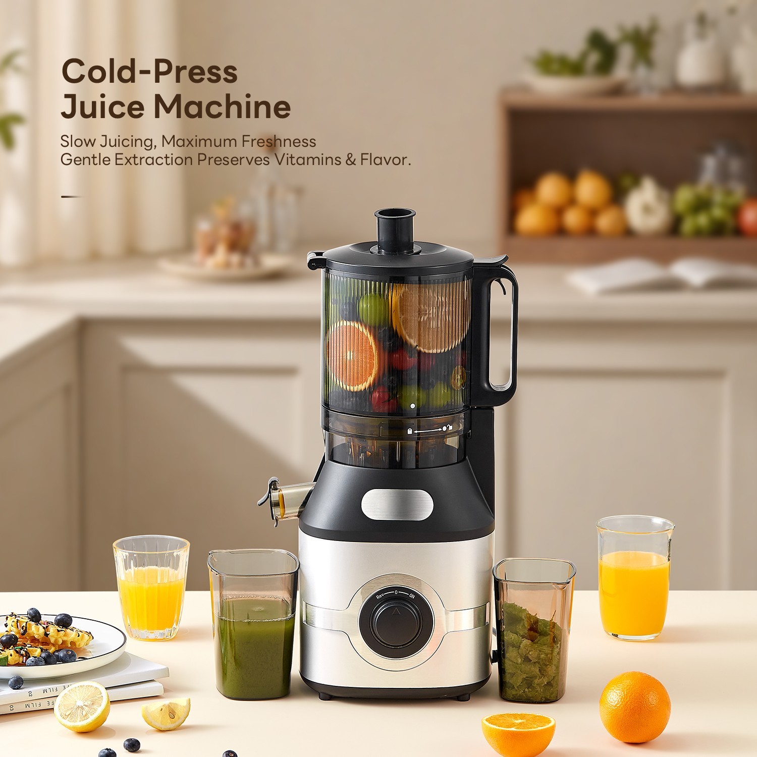 5.5 inch Slow Masticating Juicer: Whole Fruit & Vegetable, Easy Clean Design