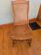 Vintage Wooden Rocking Chair with Cane Back and Seat