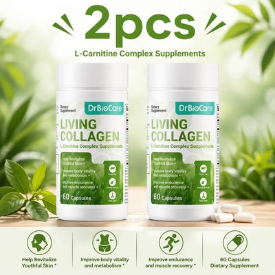 2 BOTTLES-DrBioCare Living Collagen L-Carnitine Complex - 60 Cap, Non-GMO, Grass