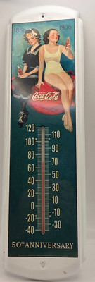 Coca Cola 50th Anniversary Thermometer Vintage Wall Decor Coke Advertising Sign