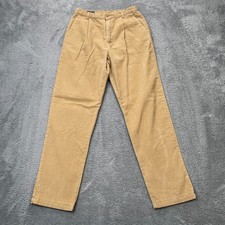 Vintage Lands End Pants Womens 12 Beige Cotton Corduroy Straight Leg Pleated