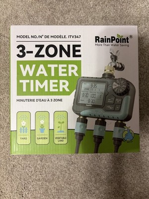 RAINPOINT 3 Zone Water Timer with Brass Inlet,  3 Zone Gray -  NEW Open Box