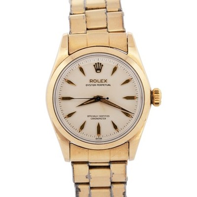 Rolex Oyster Perpetual 34mm Gold Shell Cap White Automatic Watch 6634