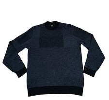 Hugo Boss Men L Finest Italian Yarn Pullover Crew neck Navy Sweater 100 Wool
