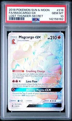 POKEMON SM LOST THUNDER MAGCARGO GX #218 SECRET/HYPER RARE PSA 10 GEM MINT #*