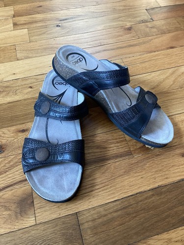 Abeo BIO System Black Leather Barbara Adjustable Slides Sandals Size 7 Neutral