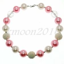 New Fashion Women Pink Pearl Chunky Beads Kids Gumball Bubblegum Necklace Gift