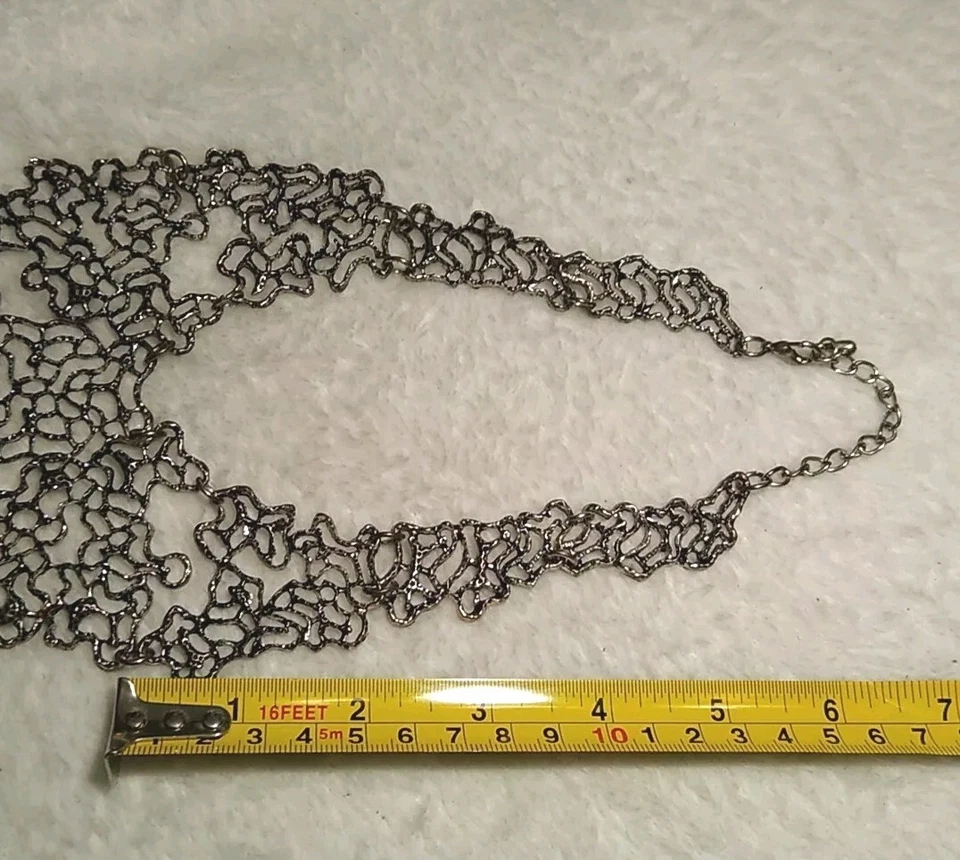 TURKISH Zamak Zinc Alloy Silver Plated Free Form Design Statement Necklace! - Image 2 of 4