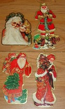 Vintage-look Santa cardboard Christmas Ornaments set of 4 double sided