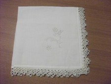 FAZZOLETTO DI LINO 100% - RICAMATI A MANO + CHIACCHIERINO -BORDO  PUNTO GIORNO