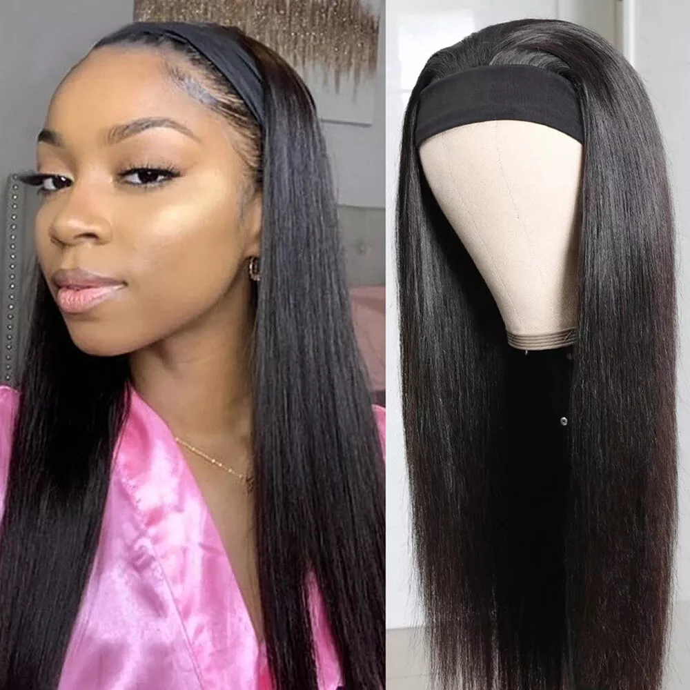 Straight Headband Wigs Heat Resistant Synthetic Hair Wig Machine