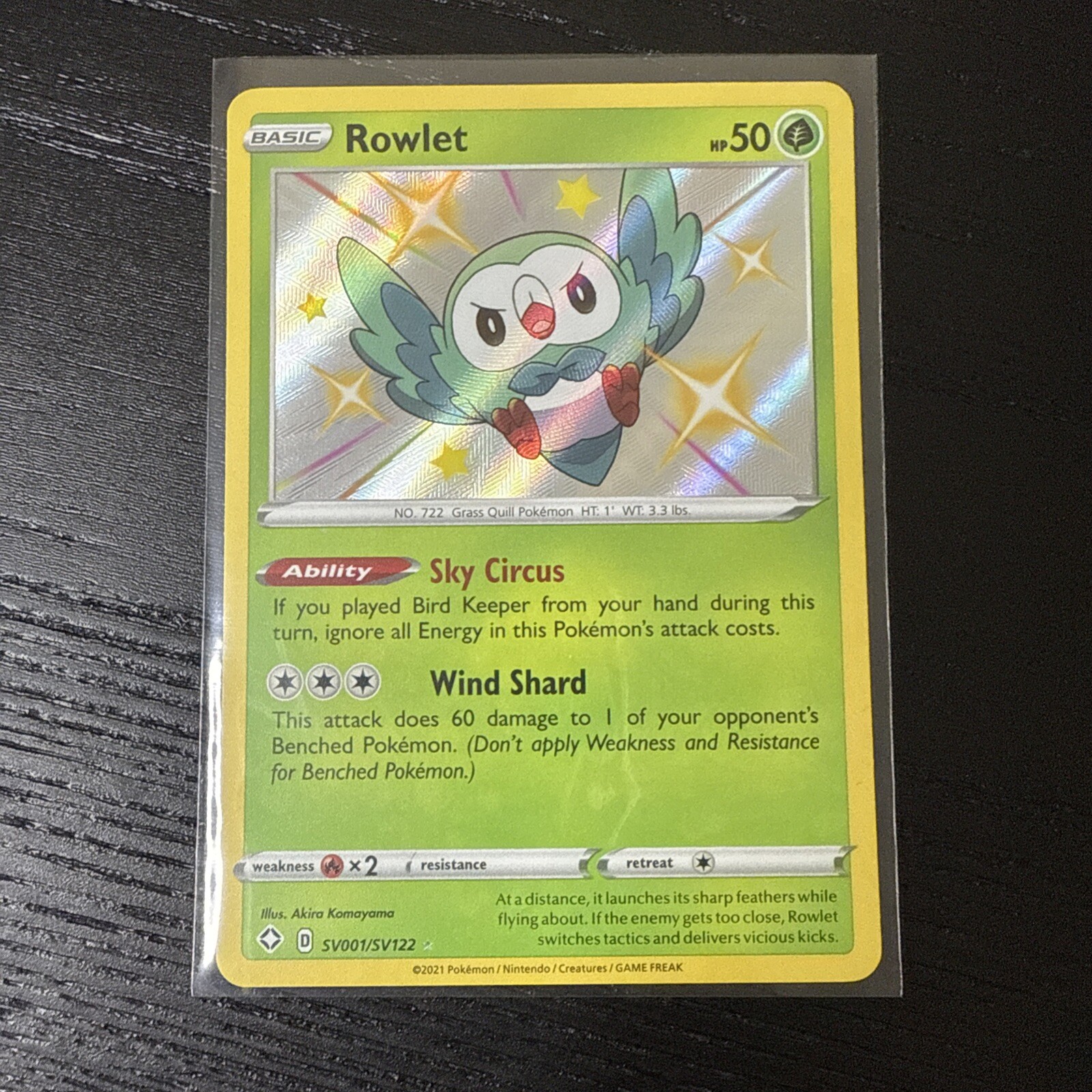 Rowlet SV001/SV122 Shiny Holo Rare Shining Fates Pokemon Card - NM Near Mint
