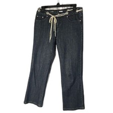 Cache' denim jeans size 4 cropped rope belt w/belt rhinestone circle belt holes
