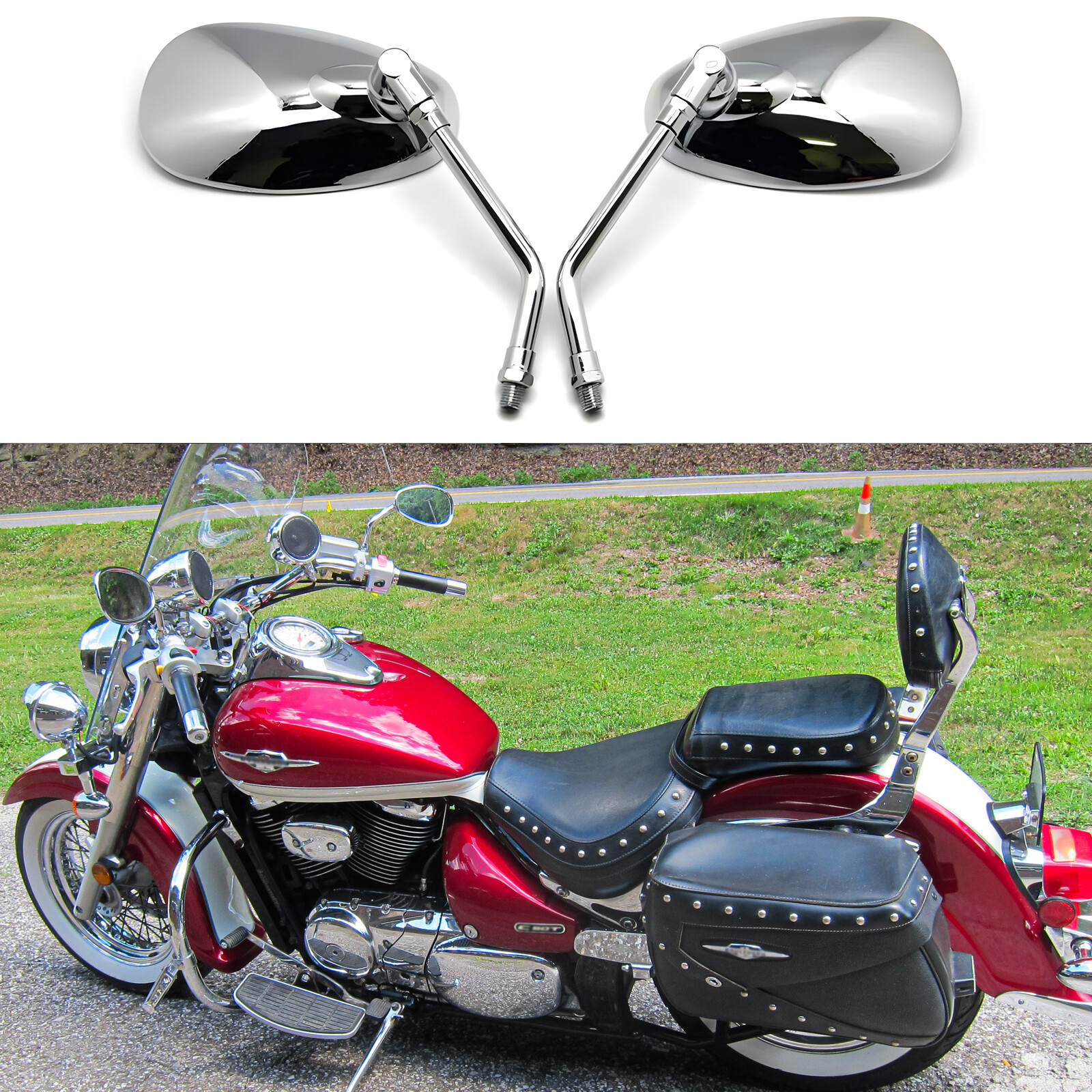 Chrome 10mm Motorcycle Side Mirrors For Suzuki Boulevard C50