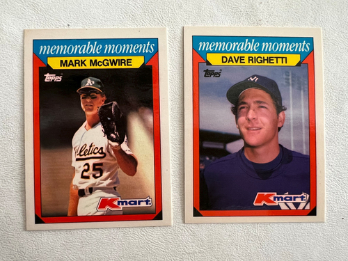 (2) 1988 TOPPS KMART MEMORABLE MOMENTS-MARK MCGWIRE #16-DAVE RIGHETTI ...