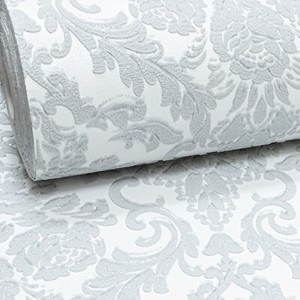 Gallery Detail: Silver Glitter White Damask Textured Heavy Duty Vinyl Feature 3D