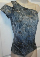 Asymmetrical Dance Top Grey Tie Dye Sequin Glitter Foil Sequin Ladies Small