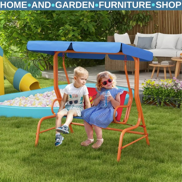 Banco columpio de jardín para niños con dosel ajustable cinturones de seguridad silla temática de vaquero