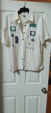Vintage Women Alfred Dunner Creme Sz 12 Geo Print Short Slv Button Up Shirt Slv