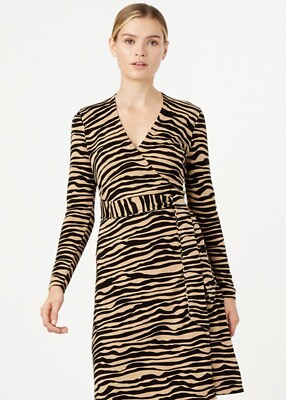 Hobbs soft cotton zebra print Zadie KNITTED WRAP DRESS in camel black UK  size 14 | eBay UK