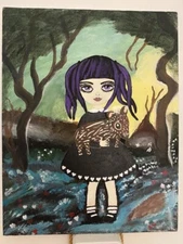 Girl With Her Tapir Gothic Deviant Pop Surrealism Fantasy ORIGINAL PAINTING OOAK