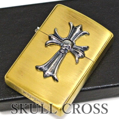Zippo Skull Cross Silver Metal Paste Antique Gold Brass Oil