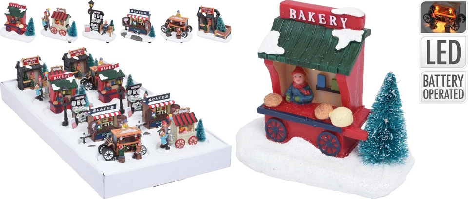 PNS Christmas Decoration Ornament 6 Designs Light Up Snow Covered Christmas Stalls