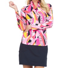 NWT Ladies IBKUL BRIANNA WATERMELON Long Sleeve Mock Golf Shirt S M L XL XXL