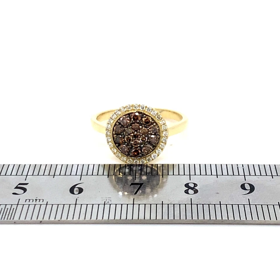 Подлинный натуральный коричневый и натуральный белый бриллиант 14k твердого желтого золота тротуар кольцо - Изображение 3 из 4