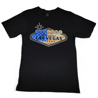 Welcome To Fabulous Las Vegas Nevada T Shirt Womens size Small Black Cotton Flag