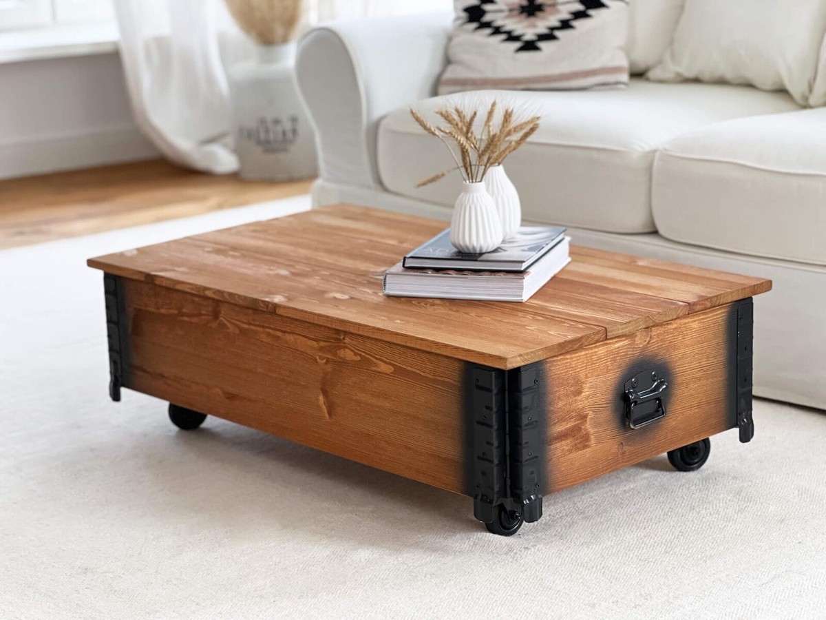 Coffre Table basse Bois massif Table de salon Coffre de table vintage shabby M