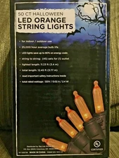Energy Star 50 Orange Mini LED Lights On Black Wire Halloween Indoor/Outdoor