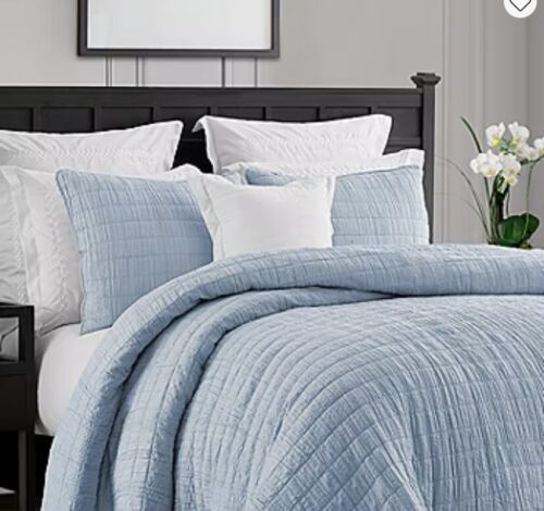 Swift Home Enzyme Washed Crinkle Quilt Twin Bedspread/Pillow Shams Blue - 第 1/3 張圖片
