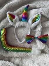 Unicorn/shimmering rainbow costume kit. 3pc: headband, bow and tail.