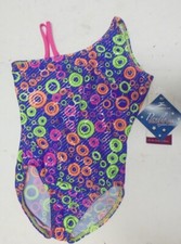 MotionWear foiled asymmetrical gymnastic leotard purple foil medium Child