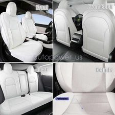 New For 2017-2023 Tesla Model 3 PU Leather Perforated Full Seat Cover Set White