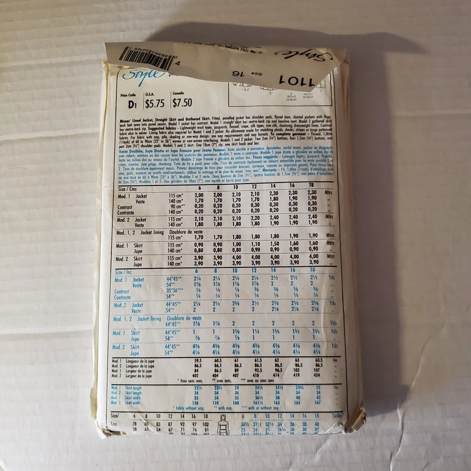 Vintage Style Sewing Pattern 1101 Misses' Lined Jacket And Skirt - Uncut - Image 2 of 2