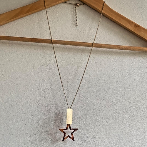 Long Necklace Resin Star Sandblast Gold Plated Tortoise Shell New Gift - Picture 4 of 4