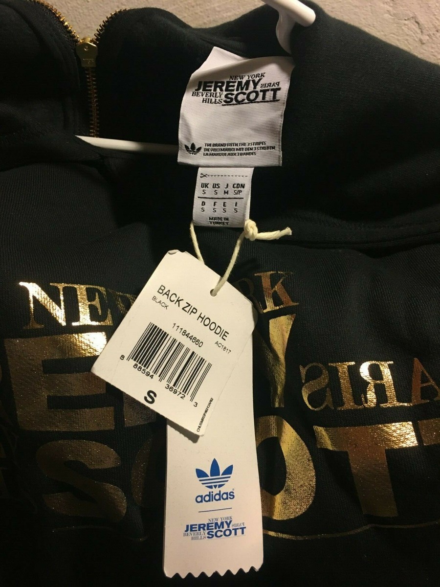 Adidas Originals Jeremy Scott Black/Gold Back Zip Hoodie Adidas Originals Jeremy Scott Black/Gold Back Zip Hoodie