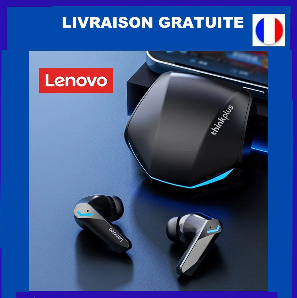 Écouteurs Lenovo GM2 Pro sans fil Bluetooth 5.3 noirs pour le sport et la musique sans latence