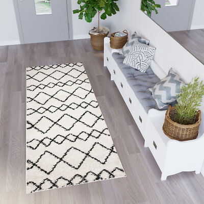 Teppichläufer Hochflor Shaggy Zig Zag Meterware Boho Design Wohnzimmer ÖKOTEX